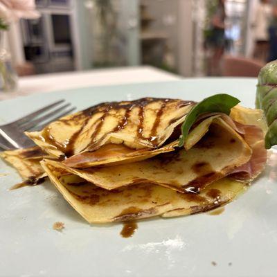 Savory crepe. Prosciutto and ricotta.