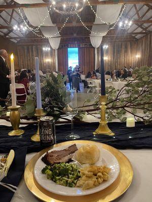 Brisket, honey butter roll, broccoli salad, white cheddar mac and cheese (YUM!)