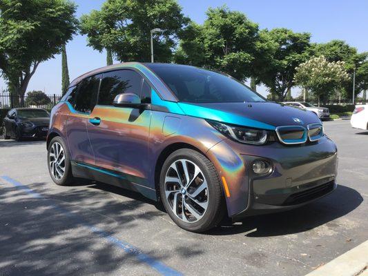 BMW i3 wrapped in 3M Satin Flip Psychedelic