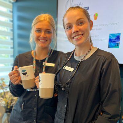 Hannah and Jennah enjoying our complimentary beverage bar! Please always help yourself while you are here.