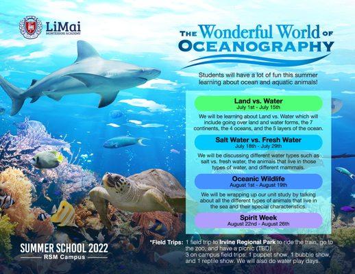 We welcome you to join our summer enrichment program and explore oceans together!