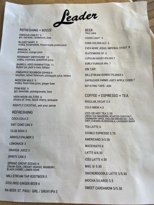 Drink menu