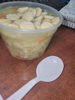 Amazing Chicken noodles soup w/ oysters crackers