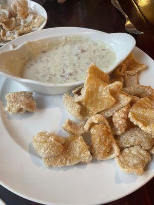 Blue cheese dip with homemade fried pork rinds