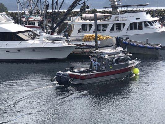 Leaving the harbor for an otter viewing cruise after fishing