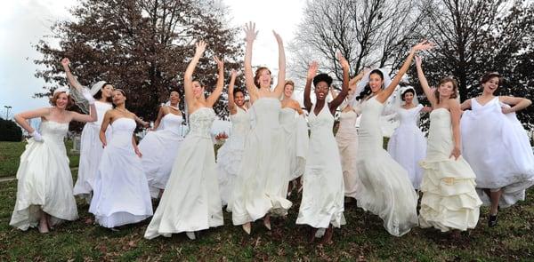 St. Anthony's Bridal makes Beautiful Brides jump for joy! Gowns size 0 to 34!