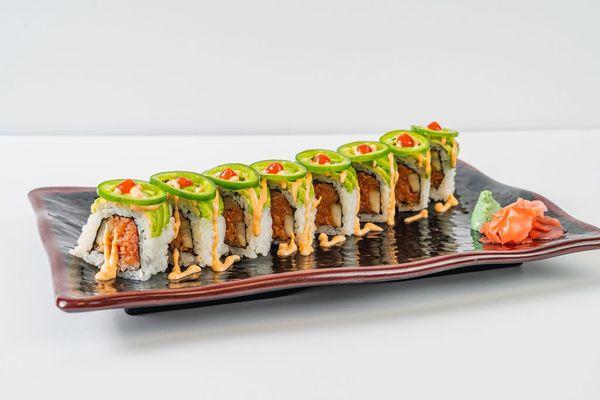 Hot Girl 
In:spicy tuna
Top:spicy crabmeat and jalapeño sriracha