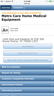 MetroCare has an A+ Rating from the Better Business Bureau