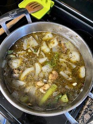 Homemade chicken stock from the carcass