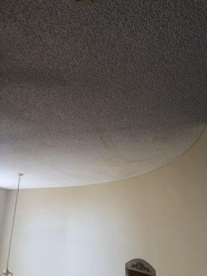 Yellow staining on the ceiling from a roof leak 2 years after hurricane irma. September 2020 is the deadline to file/reopen a Irma claim