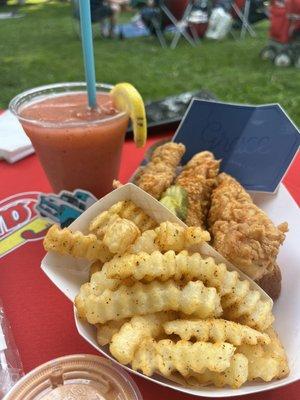 Grace Meat + Fish tenders and fries and a Narwals strawberry basil lemonade