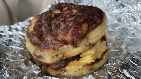 Sausage griddle cake sandwich