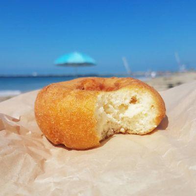 Plain donut.  Coffee pair.  Everything tastes better at the beach, I swear.