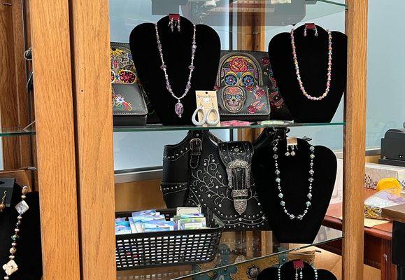 Locally made jewelry, concealed carry purses, wallets, moose pins,  earrings & hair accessories and much more