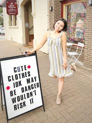 Sophie just here to remind you danger could be lurking ahead. Shop cute clothes instead!