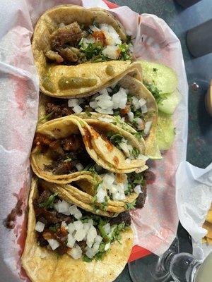 One taco each asada tongue cheek & tripe