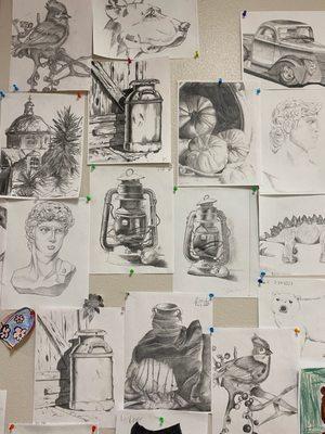 Students' sketching artwork