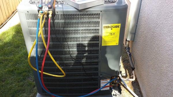 Refrigerant charge testing, new high efficiency HVAC system.