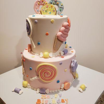 A candy sweet and spired birthday cakes for a sweet little girl all handmade decorations edible