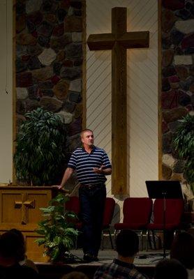 Pastor Bob preaching during a Sunday morning service.