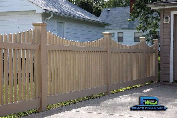 Scalloped vinyl picket fencing available from Fence Dynamics.  Contact us today at 941-697-4448 to schedule your FREE in-home...