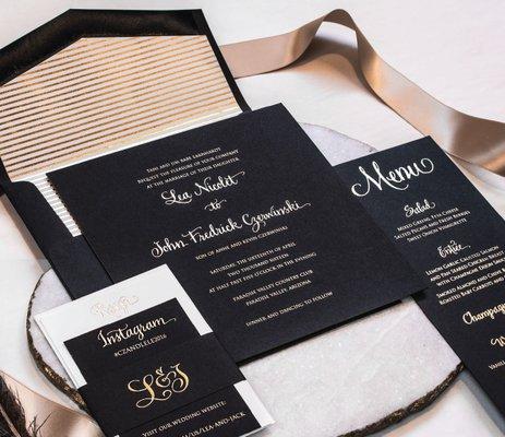 Gold foil wedding invitations.