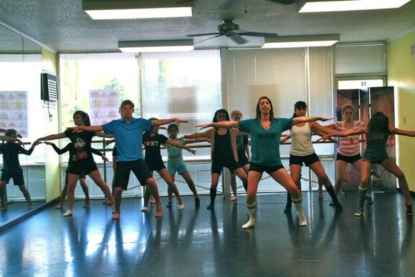 Students training in an advanced level Jazz/Contemporary Technique class, another of the many styles of Dance at RCDA!