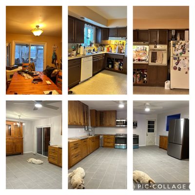 Before and after of the kitchen project.