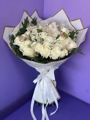 38 Engagement Wrapped White Roses !!