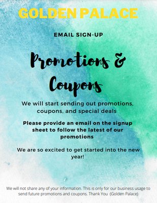 SIGN UP for PROMOTIONS AND COUPONS