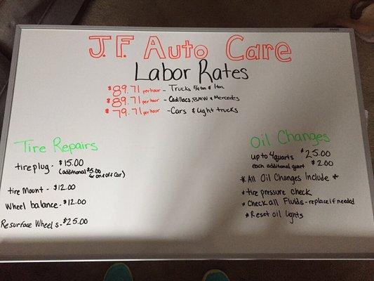 Our labor rates as of 11/1/16