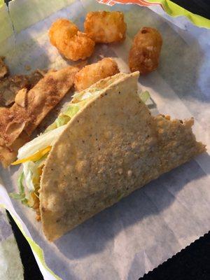 Undercooked CRISP taco and cold tater tots