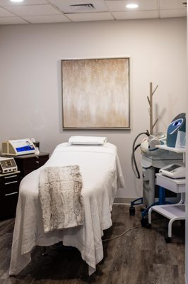 One of our service rooms where your skincare professional performs various treatments to keep your skin looking and feeling good