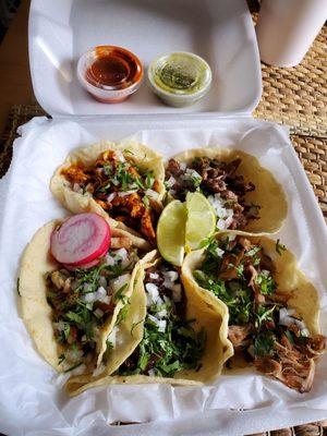 Suadero, carnitas, bistec, beef, chicken and mole, barbacoa