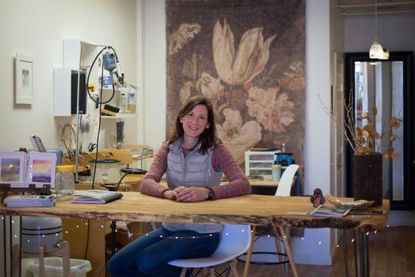 Cara Wolff in her studio at the rear of the store.