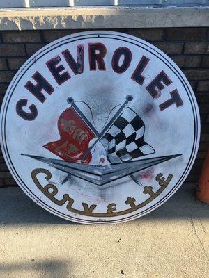 Hand painted GARAGE ART SIGNS, this was 48" Dia.