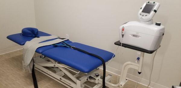 Spinal decompression room for disc bulges, herniated disc and/or neuropathy injuries.