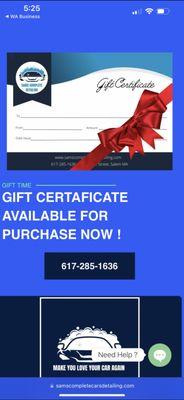 Gift certificate available