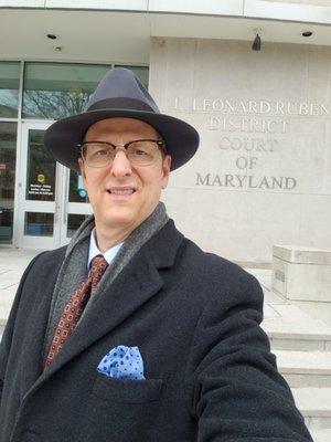 Dressed for the February weather in front of Silver Spring District Court