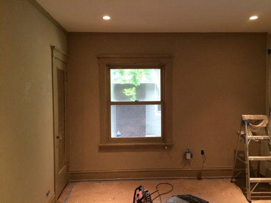 Recessed lighting, cable, and outlets installed