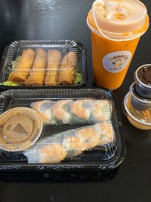 Spring rolls and summer rolls & Thai ice tea