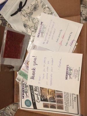 My order and handwritten thank you!