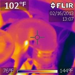 Thermal image detecting a leak in a exhaust riser (taken in Fort Lauderdale, Florida) www.marinesurveyorflorida.com