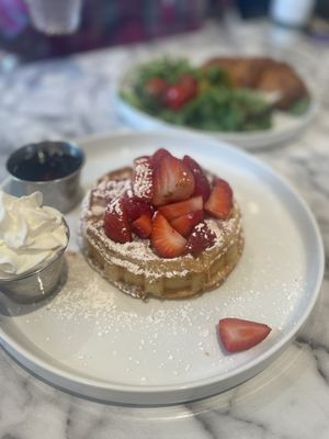 Strawberry cheesecake stuffed waffles