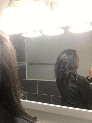 Flat iron hair with curls.