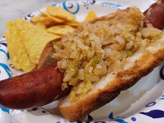 I found their sausage in Publix supermarket and made a kielbasa sub with sauerkraut and spicy brown mustard.