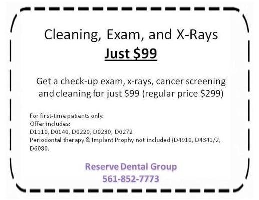 New Patient Special - Just $99 For Cleaning, XRays & Exam.