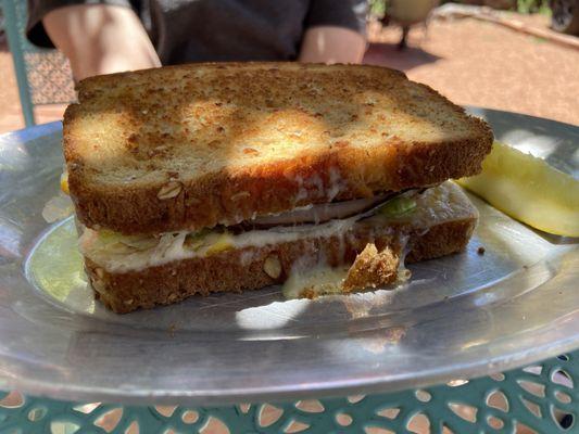 Stu's Dad Sandwich (with Turkey and Swiss, loaded with Mayo, muster, tomato, and lettuce)