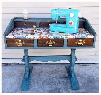 Old 1970s Desk give new life as a STUNNING timeless custom Sewing Table w/ tons of storage. Fairfax, OK