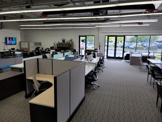 Our 6,000 sq. ft. Santa Ana showroom is fully stocked with name brand new and used office furniture.